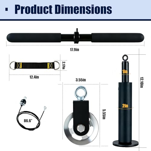 360° Rotating Cable Pulley System, Home Gym LAT Pulldown Attachments for Biceps, Triceps and Back Workout, Fits Power Rack, Squat Stand and Training Cage
