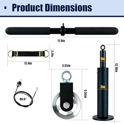 360° Rotating Cable Pulley System, Home Gym LAT Pulldown Attachments for Biceps, Triceps and Back Workout, Fits Power Rack, Squat Stand and Training Cage