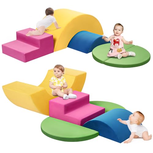 Edbuosy Soft Climbing Toys for Toddlers, 5pcs Baby Foam Climbing Block Set Indoor, Play Gym Climbing Toys Climber, Soft Play Foam Blocks Set for Toddlers, Kids & Infant, Colorful