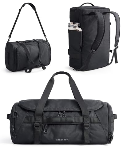 BAGSMART 4-IN-1 Duffle Bag for Travel, 40L Travel Bag Gym Duffle, TSA Carry on Backpack with Shoes Compartment & Wet Pocket, Water-resistant Workout Duffel, Black - color: Black