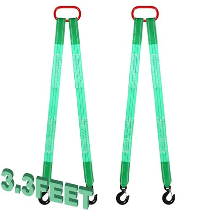 2 Pack Lifting Slings Straps with Hooks Web Slings Capacity Polyester Bridle Sling Heavy Duty Two Leg Lifting Straps for Engines Cranes Hoists Truck (3.3ft,Green) - color: Green, size: 3.3ft