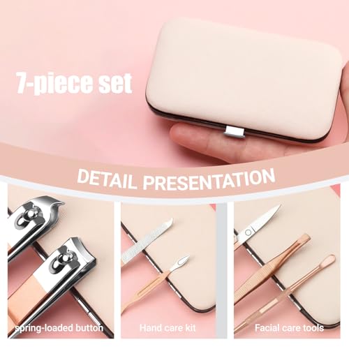 Grooming Kit Home and Travel-Manicure Set 7, Nail Clipper Set, Portable Nail Kit, Travel Nails Kits(Rose Gold) - color: Rose Gold, size: 7 Piece Set