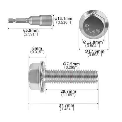 M8x30mm Serrated Flanged Hex Head Screws Bolts 25pcs HS/JXLS-10 | 304 Stainless Steel, External Hex Machine Screws, Equipped with Hex Sleeve, for Construction, for Automotive, for Industrial - size: M8x30mm