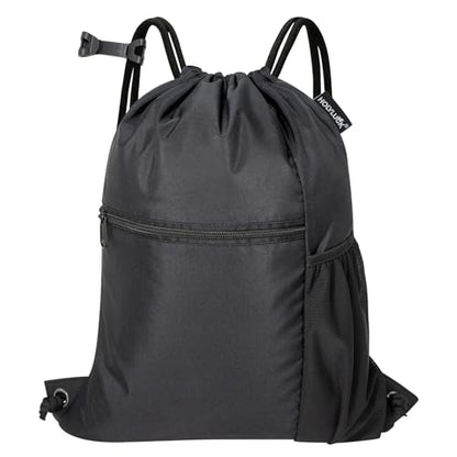 HOLYLUCK Men & Women Outdoor Sport Gym Sack Waterproof Drawstring Backpack Bag (Standard with drawstring, Black) - color: Black, style: Standard With Drawstring