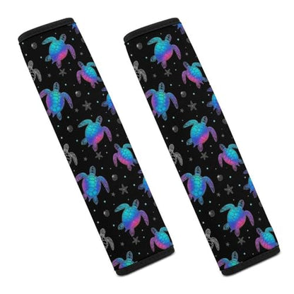 2 Pack Universal Fit Seat Belt Cover for Child, Stroller Pushchair High Chair, Neon Purple Sea Turtle Black Automotive Seat Belt Protector, Pressure Relief - color: Pattern 971