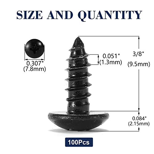 #6 x 3/8" Wood Screw 100Pcs Truss Head Phillips 18-8 (304) Stainless Steel Fast Self Tapping Screws Black Oxide by SG TZH - size: #6 x 3/8"