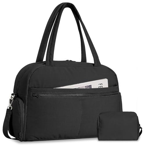 Sports Gym Bag for Women, Travel Duffle Bag with Shoe Compartment & Wet Pocket, Fitness Yoga Bag - color: S-Black