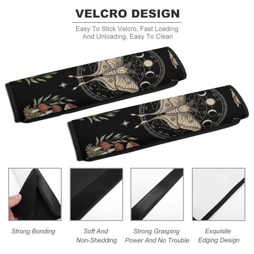 2PCS Moth Mushroom Gothic Witchy Mysterious Moon Phase Goth Night Car Seat Straps Shoulder Pads Universal Soft And Comfortable Seat Belt Covers Cushion for Child, All Vehicles, Shock Absorption - color: Pattern 574