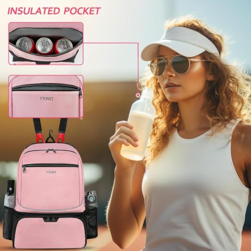 Ytonet Tennis Bag Tennis Backpack for Women Men 2 Rackets | Insulated Pocket and Ventilated Shoe Compartment, Gym Bags with Fence Hook for Pickleball and Badminton Rackets - color: Pink