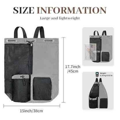 Beach Backpack with Wet Pocket Drawstring Mesh Beach Bag Waterproof Swimming Pool Backpack for Men and Women - color: Grey
