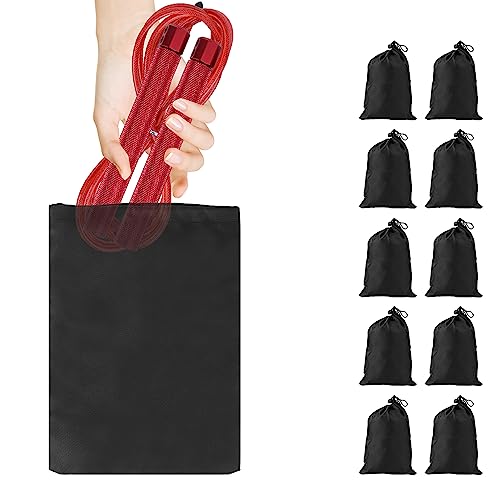Drawstring Storage Bag for Skipping Ropes, 10 Pcs Waterproof Polyester Pouch, Durable Carry Organizer for Sports Gear, Small Things, Travel & Home Storage (Black)