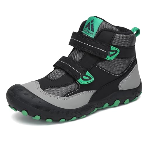 Mishansha Kids Water Resistant Hiking Boots, Boys Girls Anti Collision Anti-Skid Athletic Outdoor Adventure Trekking Shoes | Protective Toe, Adjustable Fit and Flexible Sole for Camping, School, Walking, Trekking, Trail Adventures and Everyday Wear - colo
