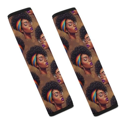 2 Pack African American Black Afro Woman Seat Belt Cover Universal Fit Seat Belt Cushion for Kids, Stroller Pushchair High Chair, Neck and Shoulder Support - color: Pattern 341