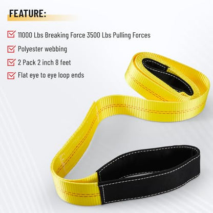Pindex 2 Pack 2" x 8' Web Lifting Sling 11000 Lbs Breaking Force 3500 Lbs Pulling Forces Lift Sling Straps for Rocks Trees Mowers Tool Boxes in Trailers Tractors Trucks, Yellow - size: 2 inch x 8 feet