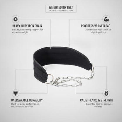 Weightlifting Belt with Iron Chain for Weighted Pull-Ups, Dips, and Calisthenics Strength Training