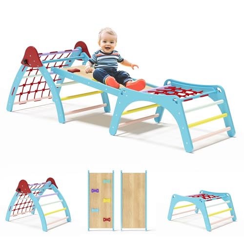 TOLEAD Pikler Triangle Set, Montessori Climbing Set, Climbing Toys for Toddlers 1-3 Inside, Foldable Baby Climbing Wooden Toys for Toddlers 1-6 Years