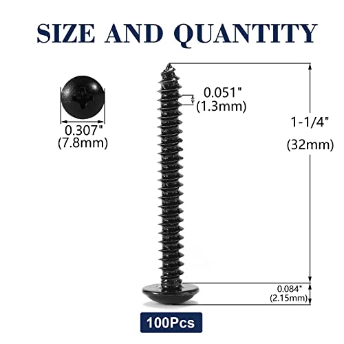 #6 x 1-1/4" Wood Screw 100Pcs Truss Head Phillips 18-8 (304) Stainless Steel Fast Self Tapping Screws Black Oxide by SG TZH - size: #6 x 1-1/4"