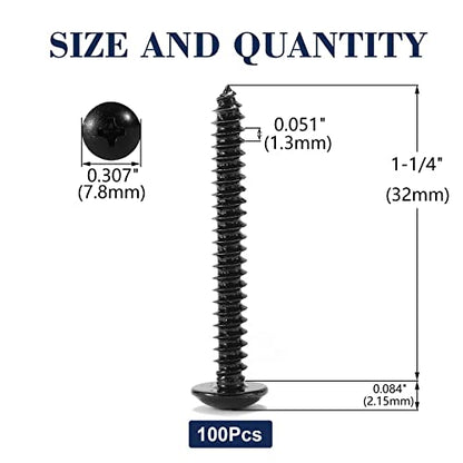 #6 x 1-1/4" Wood Screw 100Pcs Truss Head Phillips 18-8 (304) Stainless Steel Fast Self Tapping Screws Black Oxide by SG TZH - size: #6 x 1-1/4"