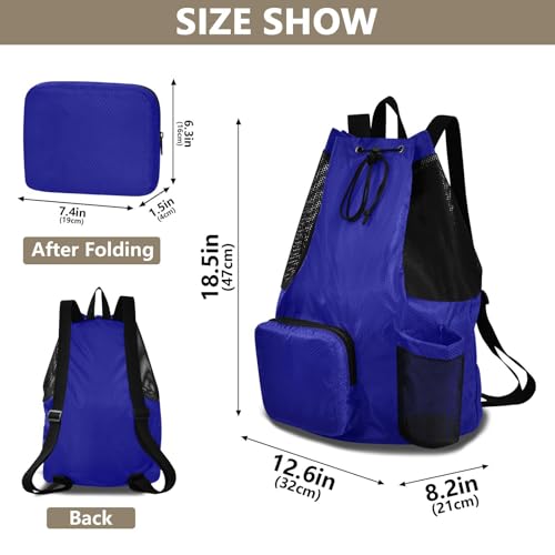 Yuiboo Navy Blue Drawstring Gym Bags Climbing Gym Bag with Water Bottle Pocket Cinch Back Sack Wet and Dry Separation
