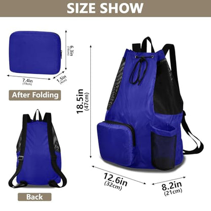Yuiboo Navy Blue Drawstring Gym Bags Climbing Gym Bag with Water Bottle Pocket Cinch Back Sack Wet and Dry Separation