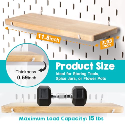 2 Pack Solid Wood Pegboard Shelves ONLY for IKEA Skadis | Natural Hardwood, Pegboard Shelf with Hooks Compatible with IKEA Skadis Pegboard, Pegboard Accessories For Home & Office
