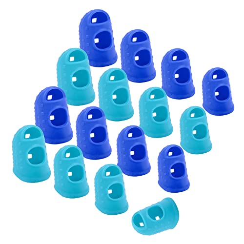 Wisdompro 16 Pcs Finger Tips, 4 Sizes Thimble Fingertip Grips - Blue, Aqua | Soft Silicone, Thumb Protectors Pads Cover, for Hand Sewing, Paper Sorting, Page Turning, Money Counting, Guitar Playing - color: Blue & Aqua