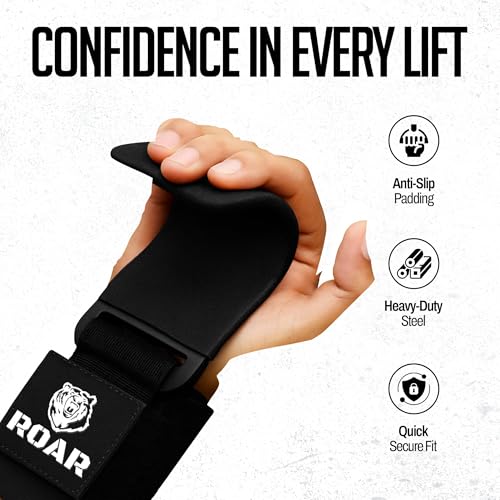 Roar® Heavy Duty Weight Lifting Hooks with Padded Wrist Straps – Premium Grip Support for Deadlifts, Pull Ups & Shrugs – Non-Slip Metal Hooks for Powerlifting, Bodybuilding & Strength Training (Pair)