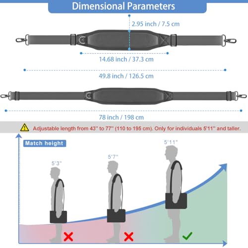 ZINZ Shoulder Strap 78" Belt with Neoprene Thick Padded, Universal Bag Strap with Double Adjustable Buckles and Metal Swivel Hooks,Ideal for Individuals 5'11" and Taller,Gray - color: Gray
