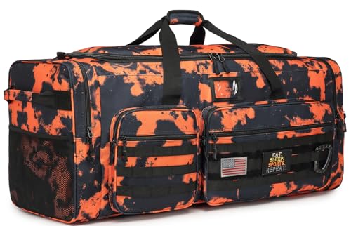 Extra Large Duffle Bag for Men, Heavy Duty Duffle Bag for Travel, Large Sports Gym Equipment Bag for Hockey Football Soccer Baseball Basketball & Team training (Orange Graffiti) - color: Orange Graffiti