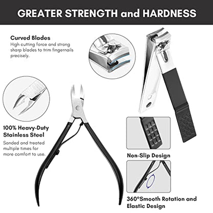 FAMILIFE Nail Kit, Professional Manicure Set Manicure Kit Nail Clipper Set, 13 in 1 Stainless Steel Pedicure Sets Clipper Tool, Men Grooming Tool with Portable Black Leather Travel Case for Him - color: Black