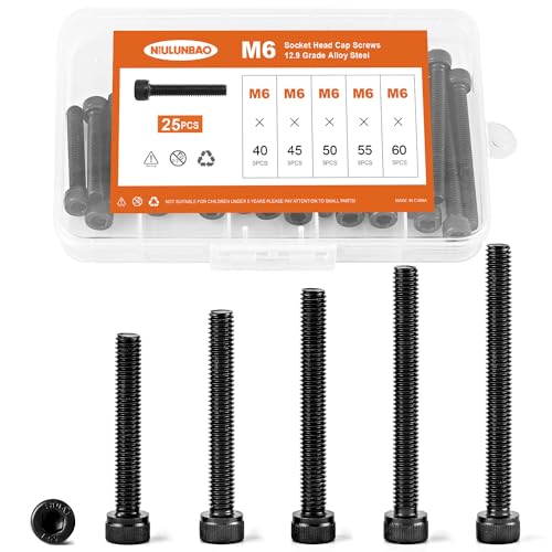 M6 x 40mm 45mm 50mm 55mm 60mm Hex Socket Head Cap Screws Bolts 12.9 Grade Alloy Steel, Black Oxide Finish, Metric Allen Hex Drive, Machine Fully Threaded, Assortment Kit 25PCS - size: M6 x 40/45/50/55/60mm (25PCS)