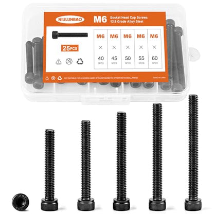 M6 x 40mm 45mm 50mm 55mm 60mm Hex Socket Head Cap Screws Bolts 12.9 Grade Alloy Steel, Black Oxide Finish, Metric Allen Hex Drive, Machine Fully Threaded, Assortment Kit 25PCS - size: M6 x 40/45/50/55/60mm (25PCS)