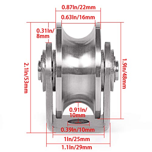 Skelang U Groove Pulley Block 2", 304 Stainless Steel Pulley Roller, Duplex Bearing Single Wheel Pulley for Wire Rope Traction, Home Gym, Load Capacity 660 Lbs