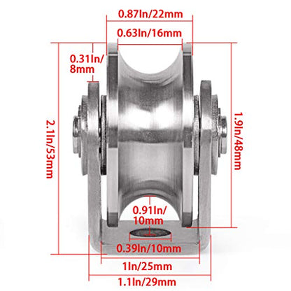 Skelang U Groove Pulley Block 2", 304 Stainless Steel Pulley Roller, Duplex Bearing Single Wheel Pulley for Wire Rope Traction, Home Gym, Load Capacity 660 Lbs