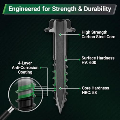 [Pack of 50] #14 x 10 Wood Structural Screws, Heavy Duty Hex Head Timber/Log/Landscaping Wood Screws, Rust Resistant, Hex Socket Included - color: Black, size: #14 x 10"