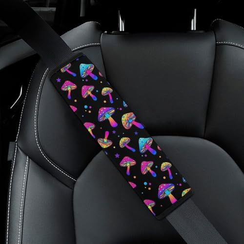 2 Pack Universal Soft and Comfortable Car Seat Belt Pad for Girls and Boys, Stroller Pushchair High Chair, Mushrooms Magic Rainbow Shoulder Protector - color: Pattern 1273