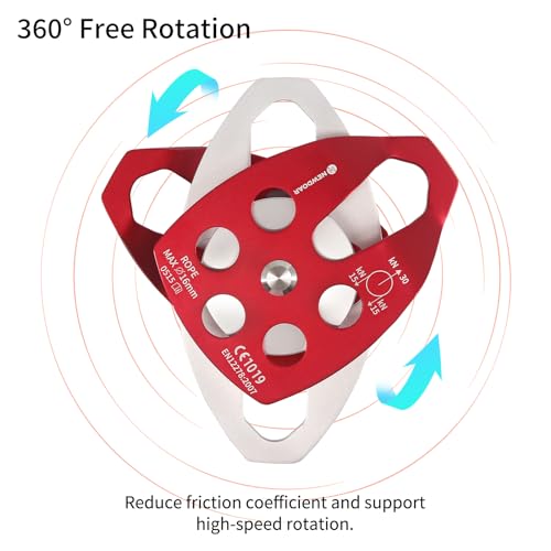 NewDoar 30 KN CE Certified Large Rescue Pulley Single/Double Sheave with Swing Plate - color: Double Pulley - Red 2pcs