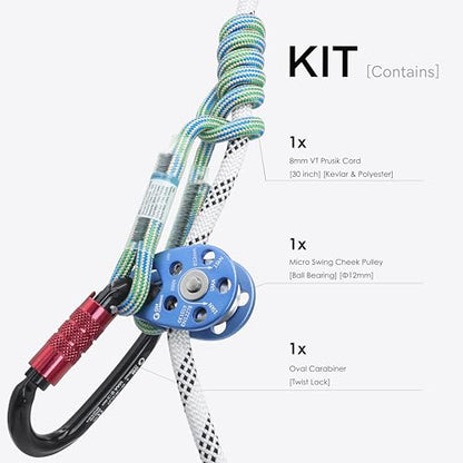 GM CLIMBING Swing Cheek Micro Pulley 30kN CE UIAA Certified - color: Pulley Kit | Ball Bearing, Twist Lock