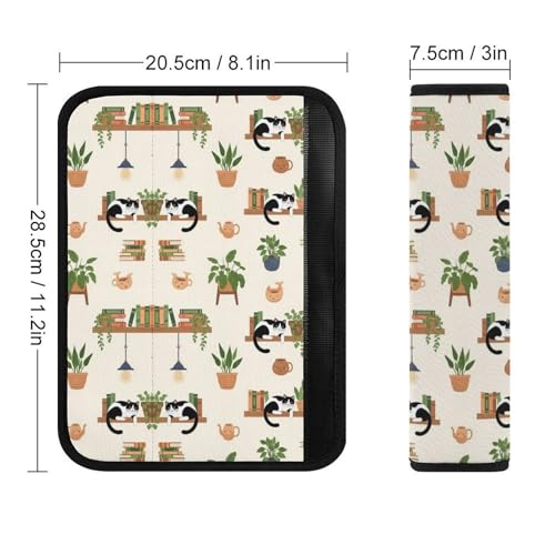2PCS Soft Padded Car Seat Straps Shoulder Pads for Adult Use, Most Cars, Animal Plant Rustic Cute Black Cat Book Shoulder Protector, Shock Absorption - color: Pattern 801