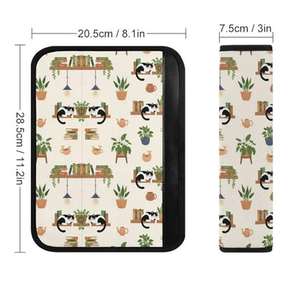 2PCS Soft Padded Car Seat Straps Shoulder Pads for Adult Use, Most Cars, Animal Plant Rustic Cute Black Cat Book Shoulder Protector, Shock Absorption - color: Pattern 801
