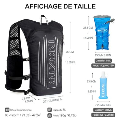 INOXTO Running Hydration Vest Backpack,Lightweight Insulated Pack with 1.5L Water Bladder Bag Daypack for Trail Hiking Running Cycling Race Marathon for Women Men - color: Dark Black