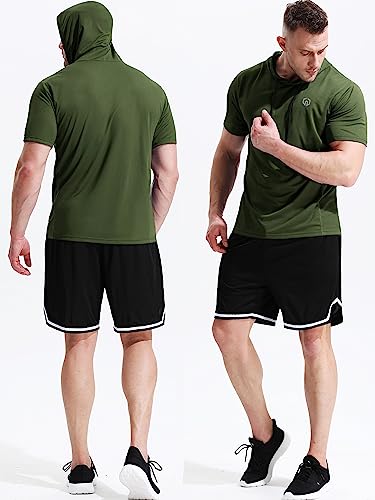 NELEUS Dry Fit Workout Athletic Muscle Tank Top Running Shirts with Hoods - color: 5084 Black/Grey/Olive Green,3 Pack, size: XX-Large