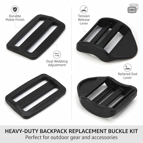 Ladder Lock Tri Glide Slide - Adjustable Strap Clips for Backpack/Gear Straps - Fits 3/4",1",1-1/4",1-1/2",2" Webbing - color: 10-pack for 1" Webbing