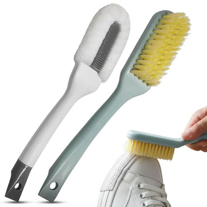 Shoe Cleaning Brush Set of 2 - Soft Bristle Shoes Scrubber with Handle, Shoes Scrubbing Brush for White Sneaker, Leather, Canvas, Knit, Fabric Suede Cleaning Brushes for Hat, Bag and More