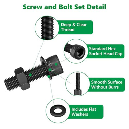 178 Pcs M6 12.9 Black Steel Socket Cap Screws Nuts Washers Kit | High-Tensile, M6 x 8mm to 35mm with Flat & Spring Washers and Wrench for Automotive and DIY, Clear Label Storage Box - size: M6 178pcs 3