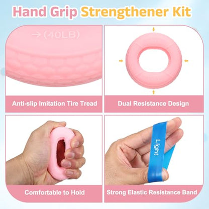 Silicone Ring Grip Strength Trainer with Finger Extension Band, Hand Grip Strengthener Forearm Trainer Kit - color: Pink, size: 30-40LB