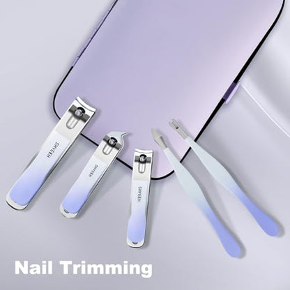 Manicure Set, 10 pcs High-Carbon Steel Nail Clippers Set, Portable Mini Manicure and Pedicure Kit, Travel Grooming Nail Kit with Leather Bag for Men and Women - color: Purple