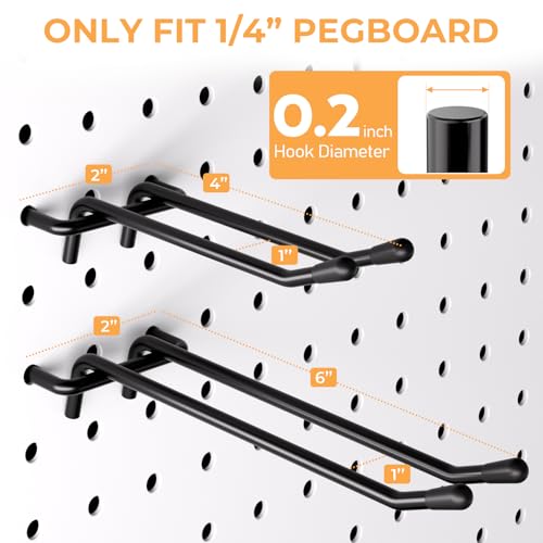 INCLY 4/6 Inch Black Pegboard Hooks, 36 Pack Heavy Duty Double Arm Peg Board Straight Hooks, Peg Board Tool Hangers Fit for 1/4" Pegboard Garage Hanging Tools, Craft Organizing, Kitchen, Store - color: Black
