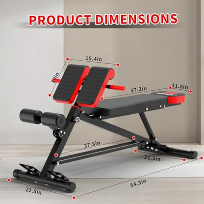 K KINGKANG Weight Bench,Load 500LBS Roman Chair Adjustable Decline/Flat | 5x5cm Commercial-Grade Carbon Steel Frame, 5cm Thick Cushion Relieves Fatigue, Breathable Easy-Clean Leather - color: Black
