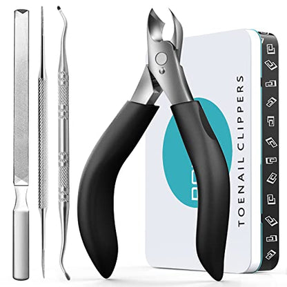 Toenail Clippers for Thick Nails for Seniors - Heavy Duty Toe Nail Clippers Kit with Long Handle for Men & Elderly with Inflexible Joints, Professional Nail Clippers Kit for Thickened Toenails (Black) - style: Creating Exquisite Nails - Black